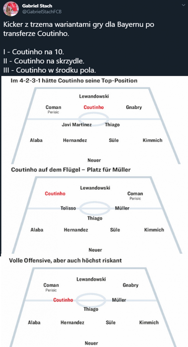 ''KICKER'': Trzy WARIANTY ustawienia Bayernu z Coutinho!